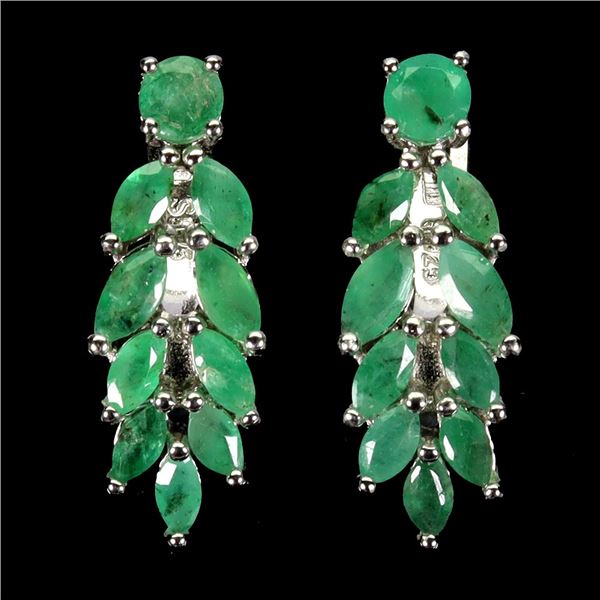 MARQUISE CUT EMERALD EARRINGS IN 14K WHITE GOLD PLATED OVER 925 STERLING SILVER - APPRAISED REPLACEM