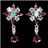 Image 2 : EMERALD, TANZANITE AND RHODOLITE GARNET EARRINGS IN 14K WHITE GOLD PLATED OVER 925 STERLING SILVER -