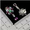 Image 3 : EMERALD, TANZANITE AND RHODOLITE GARNET EARRINGS IN 14K WHITE GOLD PLATED OVER 925 STERLING SILVER -