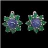 Image 1 : 7 mm OVAL BLUE SAPPHIRE AND EMERALD EARRINGS IN 14K WHITE GOLD PLATED OVER 925 STERLING SILVER - APP