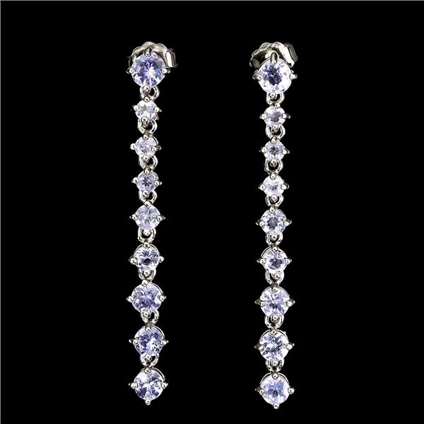 TANZANITE EARRINGS IN 14K WHITE GOLD PLATED OVER 925 STERLING SILVER - APPRAISED REPLACEMENT VALUE C