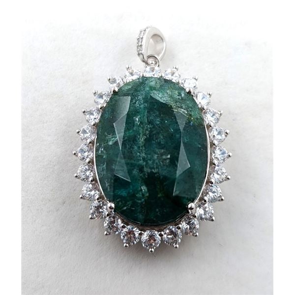 5.9 ct Certified Silver Emerald gemstone Pendant ($10,890 Appraisal)