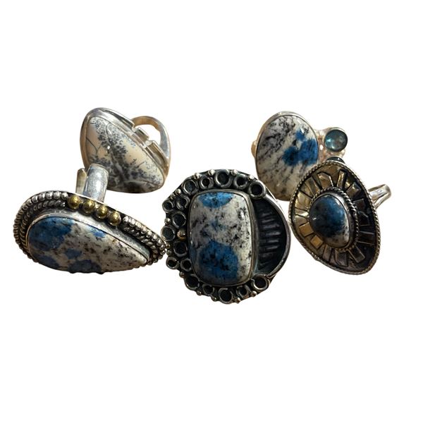 6 New K2 Jasper & Agate Rings in Silver Settings - all stamped .925 (longest stone is 28 mm)   Total