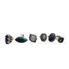 Image 1 : 6 New Polished or Faceted Chalcedony, Agate, & Lapis Rings in Silver Settings - all stamped .925 (lo