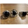 Image 2 : 6 New Polished or Faceted Black Onyx, Hematite & Crystal Rings in Silver Settings - all stamped .925