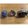 Image 2 : 6 New Polished Natural Agate & Stone Rings in Silver Settings - all stamped .925 (longest ring is 38