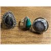 Image 3 : 6 New Polished Natural Agate & Stone Rings in Silver Settings - all stamped .925 (longest ring is 38