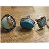 Image 2 : 6 New Polished Natural Agate, Chalcedony, Turquoise & Larimar Stone Rings in Silver Settings - all s