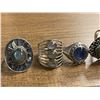 Image 2 : 6 New Polished Labradorite Rings in Silver Settings - all stamped .925 (longest ring is 34 mm)   Tot