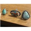 Image 3 : 6 New Polished Larimar Stone & Spiny Oyster Turquoise Rings in Silver Settings - all stamped .925 (l