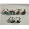 Image 2 : 6 New Polished Natural Turquoise, Larmar, Ruby Zoisite & Malachite Rings in Silver Settings - all st