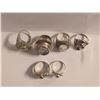Image 2 : 6 New Faceted  Crystal & Quartz Crystal Rings in Silver Settings - all stamped .925 (longest ring is