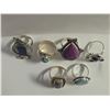 Image 2 : 6 New Polished, Agate, Charoite, Lapis & Larimar Rings in Silver Settings - all stamped .925 (longes