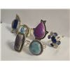 Image 3 : 6 New Polished, Agate, Charoite, Lapis & Larimar Rings in Silver Settings - all stamped .925 (longes