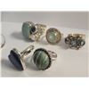Image 3 : 6 New Polished or Faceted Chalcedony, Agate, & Lapis Rings in Silver Settings - all stamped .925 (lo