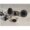 Image 3 : 6 New Polished or Faceted Black Onyx, Hematite & Crystal Rings in Silver Settings - all stamped .925