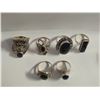 Image 2 : 6 New Polished or Faceted Black Onyx, Hematite & Crystal Rings in Silver Settings - all stamped .925