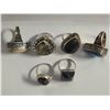Image 2 : 6 New Polished Natural Agate & Stone Rings in Silver Settings - all stamped .925 (longest ring is 35