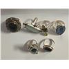 Image 2 : 6 New Hematite, Labradorite, Chalcedony & Agate Rings in Silver Settings - all stamped .925 (longest
