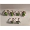 Image 2 : 6 New Green Copper Turquoise Rings in Silver Settings - all stamped .925 (longest ring is 28  mm) To