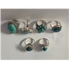 Image 2 : 6 New Blue Turquoise Rings in Silver Settings - all stamped .925 (longest ring is 29  mm) Total weig