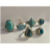 Image 3 : 6 New Blue Turquoise Rings in Silver Settings - all stamped .925 (longest ring is 29  mm) Total weig