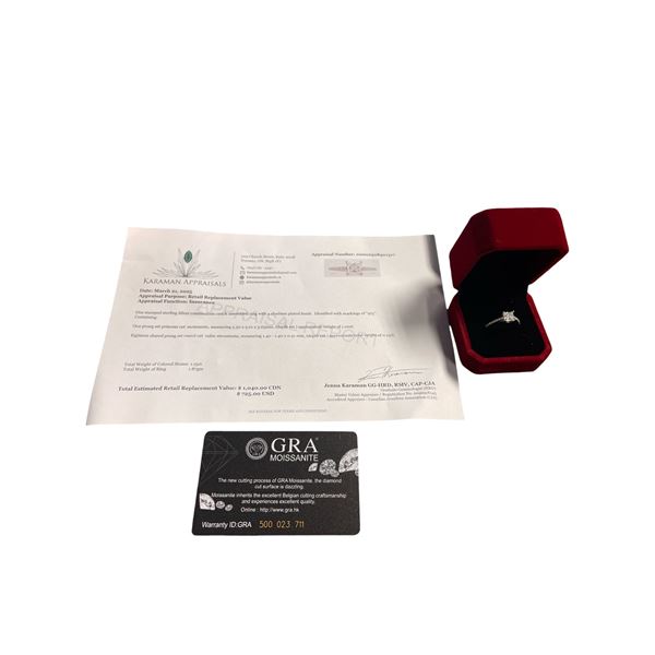 1.00 CT GRA CERTIFIED PRINCESS CUT MOISSANITE STONE VVS D COLOR WITH 18 ROUND BRILLIANT CUT CUBIC ZI