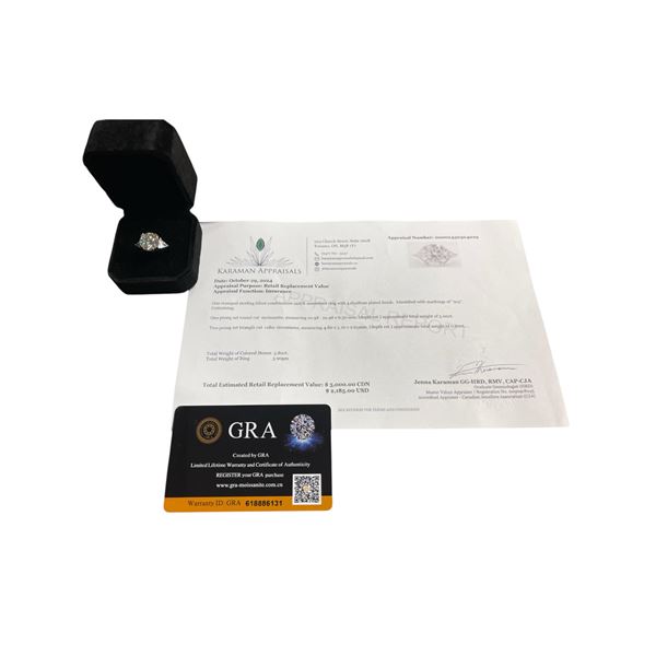 5.00 CT GRA CERTIFIED ROUND BRILLIANT CUT MOISSANITE STONE VVS D COLOR SET WITH TRILLION CUT CUBIC Z