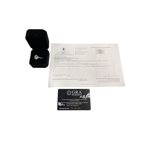 5.00 CT GRA CERTIFIED ROUND BRILLIANT CUT MOISSANITE STONE VVS D COLOR SET IN CENTER WITH 14 ROUND B