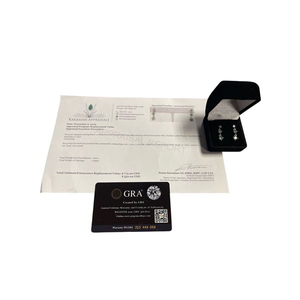 1.80 CT TW GRA CERTIFIED ROUND BRILLIANT CUT MOISSANITE STONE VVS GREENISH BLUE COLOR WITH THE 3 GRA