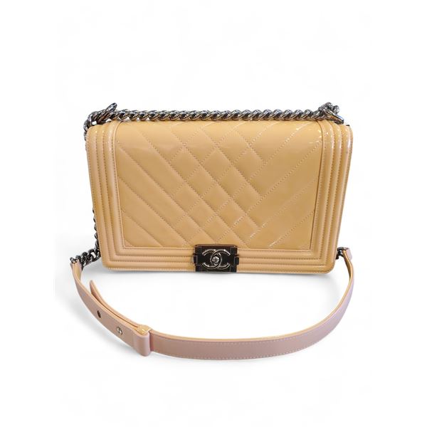 Chanel Chevron Patent Boy Crossbody Bag - with dust bag, Serial Number 19140653 (no COA)