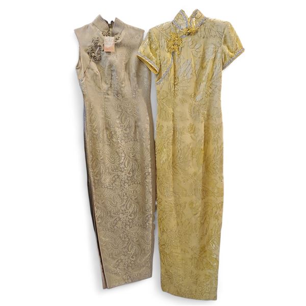 Group of 2 Vintage Chinese Custom Cheongsam Maxi Dresses - Size XS & M, Total R.V. $149.100