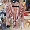 Image 3 : Wilfred Zelie Pink Silk Blouse & Ann Taylor Gold Silk Cardigan, Size L - Total R.V.  $193