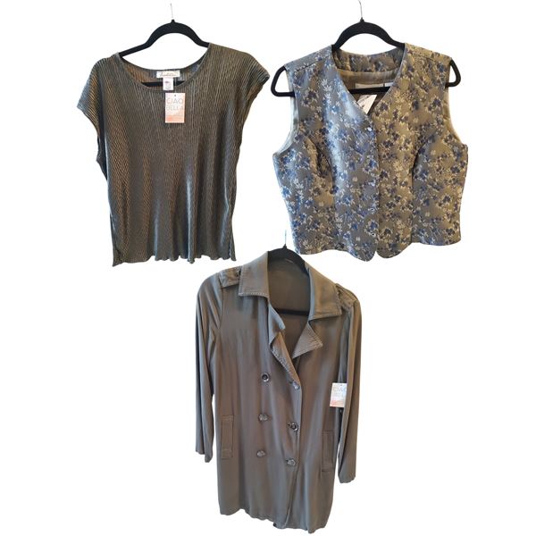 Vintage group of Green Tops & Loose Trench, Size L/XL - Total R.V. $155