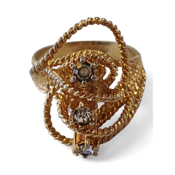 Vintage Avant-Garde Style HGE Rhinestone Rope Design Ring - Size 6.6