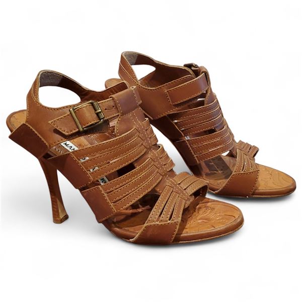 Manolo Blahnik Amber Cognac Sandals, Size 6 - w/ Dust Bag & Box (used condition - no COA)