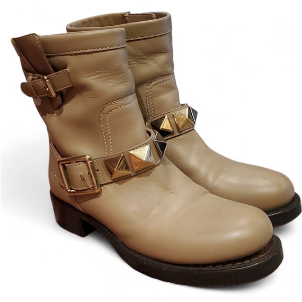 Valentino Rockstud Accent Leather Boots, Size 7 (EU 37 1/2) - slightly used condition (no COA)
