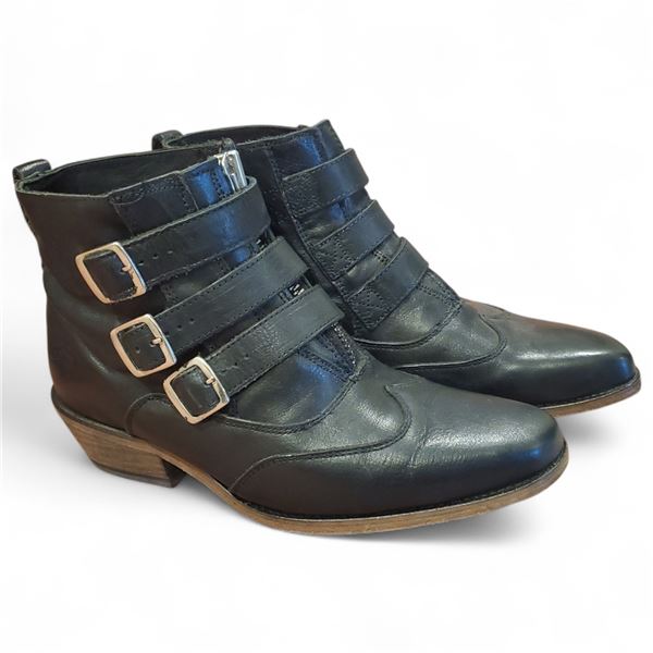 John Fluevog Jack Idol Buckle Leather Boots, Size 8 1/2 - used condition