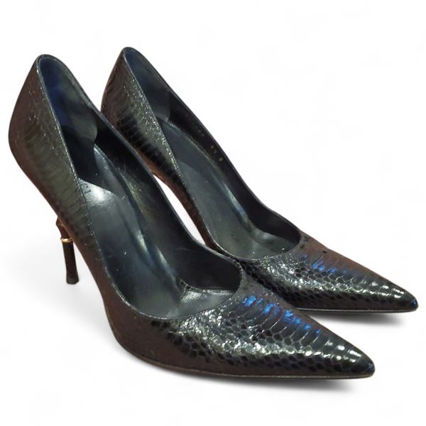 Gucci Black Water Snake Leather Bamboo Heels, Size 8 1/2 - Used condition (no COA)