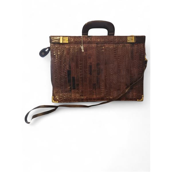 Vintage Amiet Dark Brown Crocodile Pattern Briefcase, Brass-tone Hardaware - 1970's Style