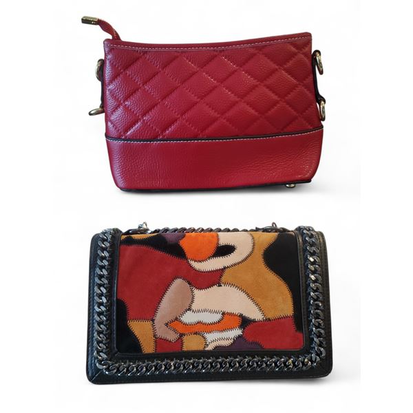 Vintage Black Suede Patchwork Chain Bag & Red LEather Striped Crossbody Bag