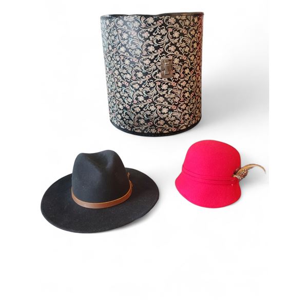 Vintage Brixton Hawkins Weather Guard Hat (Size L) & Red Felt Cloche 1930's Style Hat, with Decorati