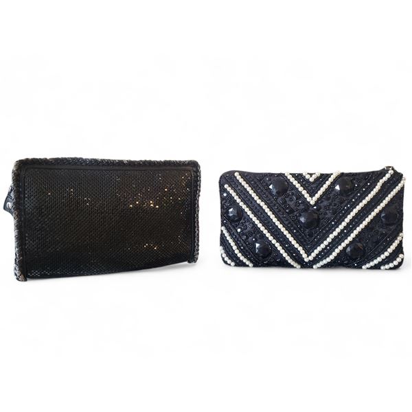 Vintage group of 2 Envelope Clutch Evening Black Sequin Bags