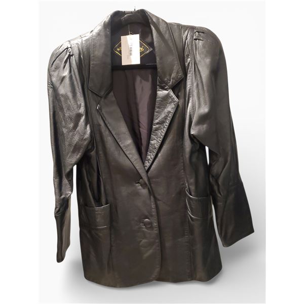 Vintage Antonini Black Leather Coat, Made in Italy, Size S/M - R.V. $136.100