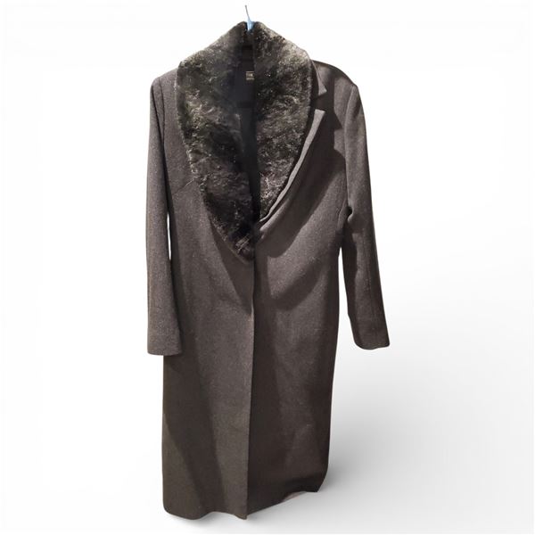 Vintage Francesca Mammoliti Marled Gray Faux Fur Collar Coat - Size US 11