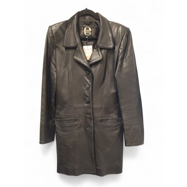 Vintage Esma Black Leather Coat, Size M - Made in Italy, R.V. $119