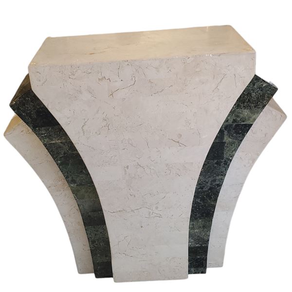 Cream & Green Tessellated Stone Pedestal - 25" x 25" x 9"