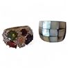 Image 1 : Vintage Group of 2 Silver Tone Ring & Horn Mosaic Shell Ring - R.V. $105