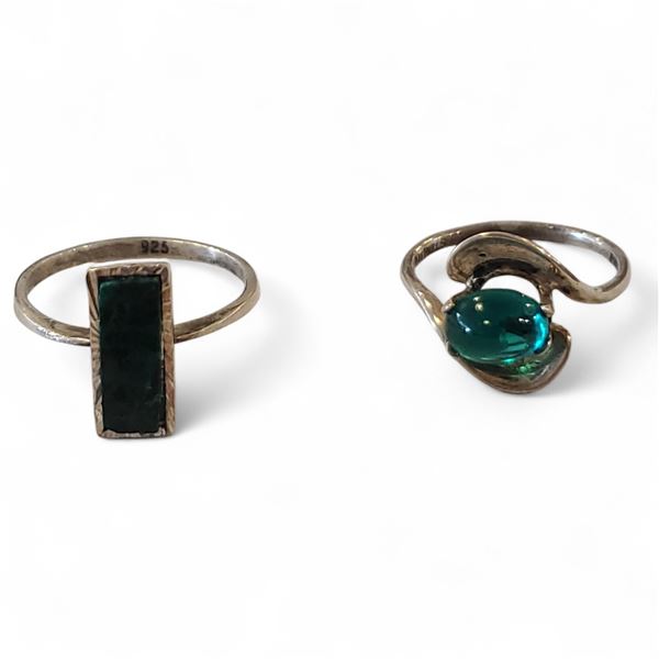Vintage Group of 2 Silver Green Rings - approx. Size 6.5 (R.V. $104)