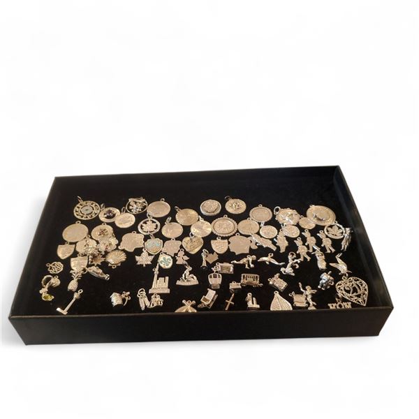 Tray of approx. 50 pcs Vintage Charms, including Sterling Silver - Marked at $28 each, Total R.V. ab
